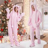 Ezuwail Adult Bunny Onesie Animal Pajamas for Women, Christmas Halloween Onesie Adult Pink Bunny Costume for Sleepwear, Homewear, M