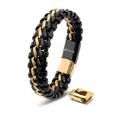 SERASAR Bracelets for Men 20cm Gold Gift Box Genuine Leather Cowhide Braided Adjust Able Magnetic Clasp Multi Layer Jewellery Rope Man Mans Male Mens Band Jewelry Accessories
