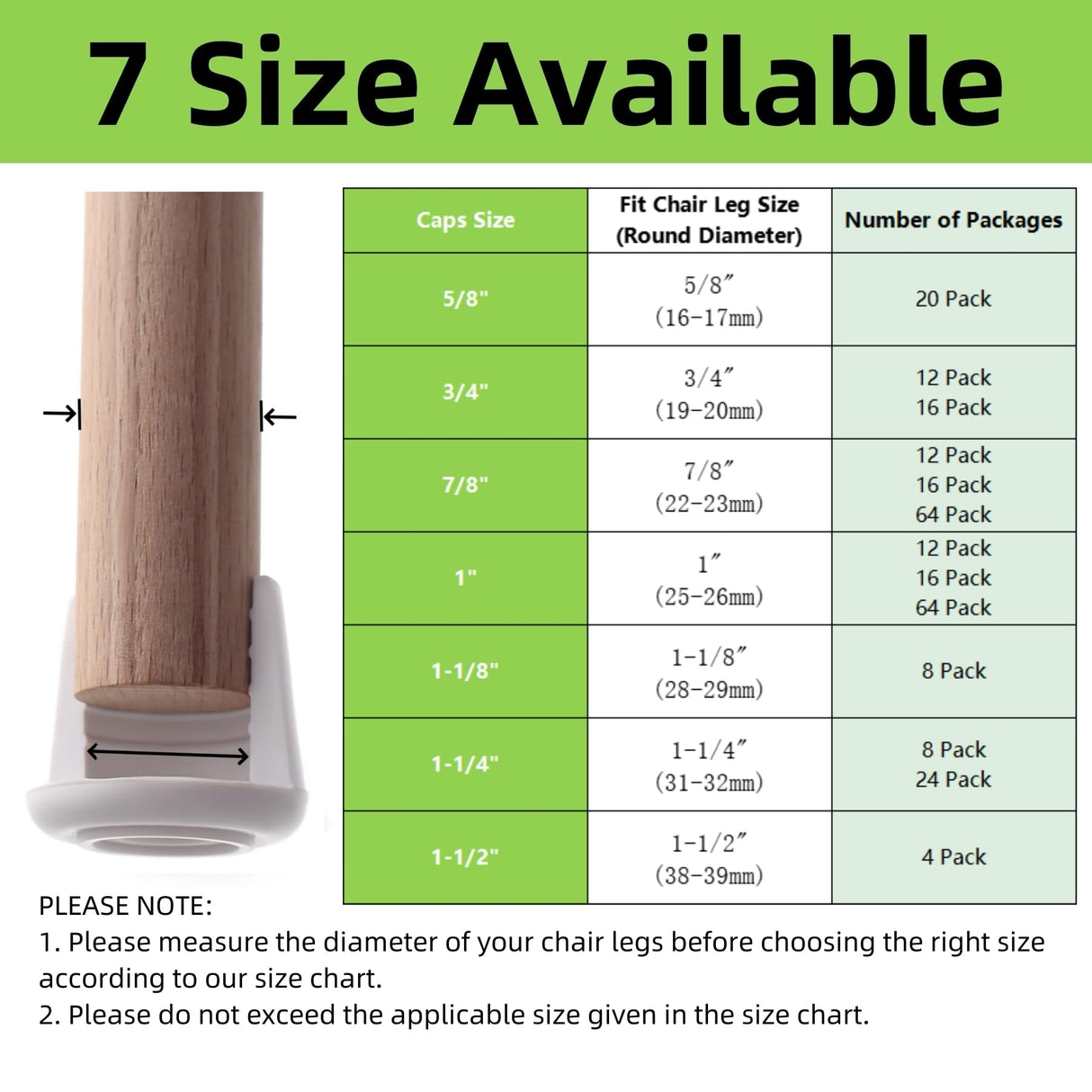 Furnigear Chair Leg Tips Caps Non-Slip Rubber Leg Tips 1-1/4” Inner Diameter Chair Leg Floor Protectors Round White, 24 Pack