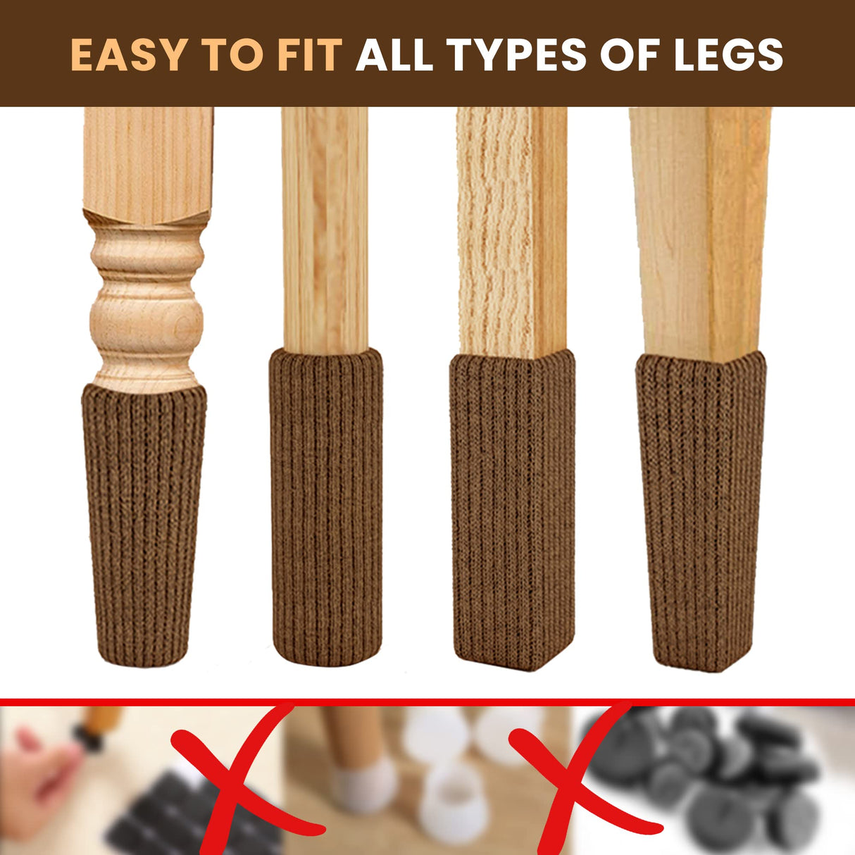 IAMZAY® 48/80 Pcs Brown Premium Chair Leg Socks Protectors for Hardwood Floors - Not Falling Off - Easy to Put On - Fits Round and Square Legs - High Elastic Bar Stool Leg Covers - Furniture Pads