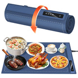 Food Warming Mat - Fast & Full Surface Heating, Silicone Heat Pad with 3 Adjustable Temperature for Buffets Parties, Rollable Electric Warming Tray,Kitchen Heated Plate,Countertop Food Warmer(Blue)
