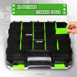 Jack Boss Tool Box with Transparent Lid, Double Side 34-Compartments Organizer Box with Removable Dividers for Hardware, Screws, Bolts, Nails, Beads, Jewelry and Fishing Accessories, Green, 1 Pack