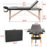 HENGJIANYI Massage Table Massage Bed, Portable 3 Section Foldable Tattoo Bed, Height Adjustable Lash Spa Bed with Face Cradle, Home Light Weight Facial Salon Bed with Wood Frame, Black