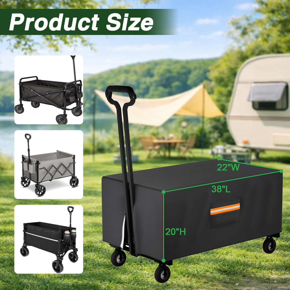 EVRBUL Outdoor Folding Wagon Cover, 38" L x 22" W x 20" H Heavy Duty 420D Waterproof Garden Cart Cover for Collapsible Wagon Carts with Portable Pocket Bottom Drawstring Reflective Strip, Cover Only