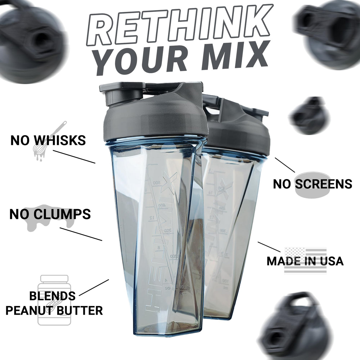 HELIMIX 2.0 Vortex Blender Shaker Bottle Holds upto 28oz | No Blending Ball or Whisk | USA Made | Portable Pre Workout Whey Protein Drink Shaker Cup | Mixes Cocktails Smoothies Shakes | Top Rack Safe