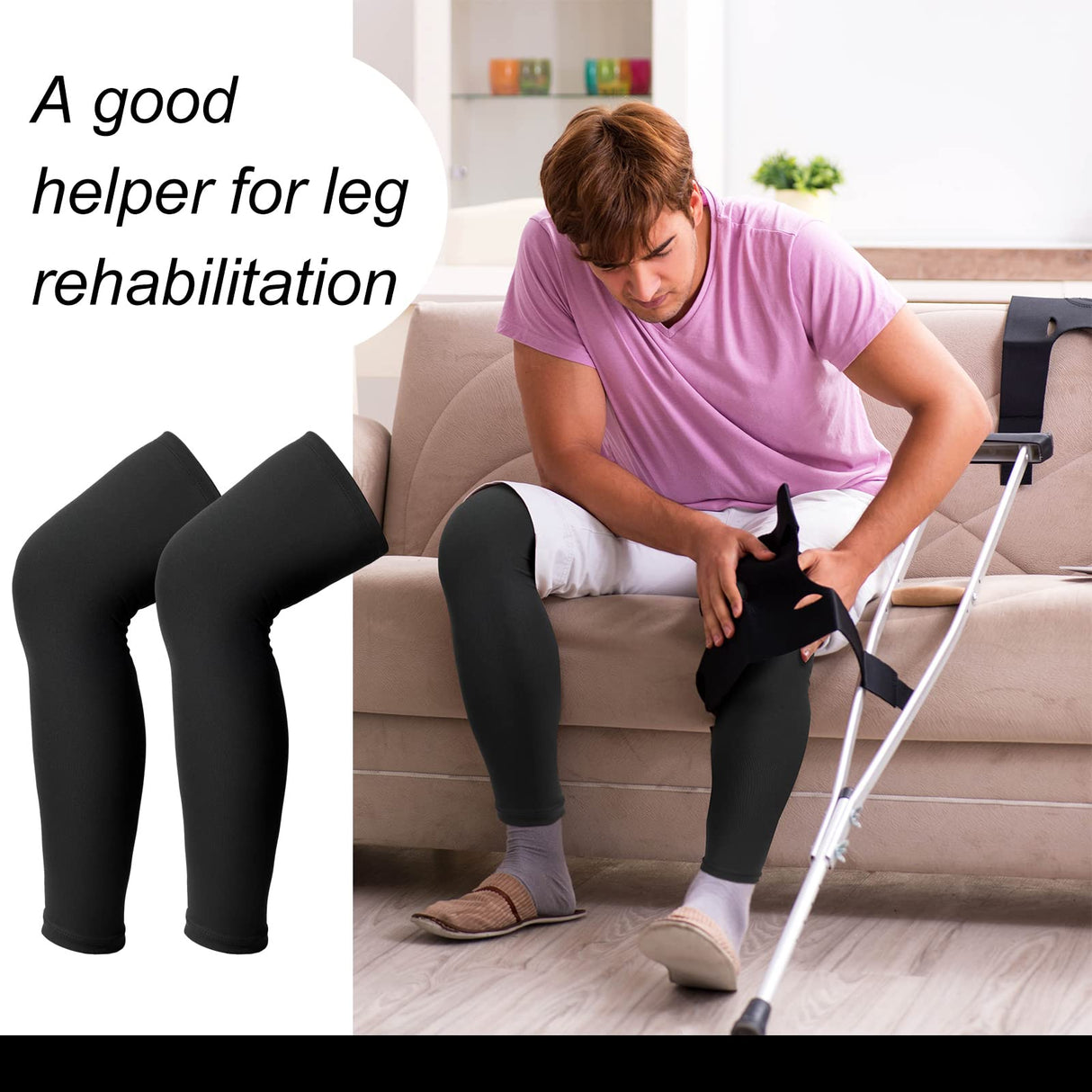 Sosation 8 Pcs Knee Brace Undersleeve Knee Sleeve for Under Brace Closed Patella Compression Breathable Leg Sleeves for Men Women Thigh Shin Support for Sports Protector(Large)