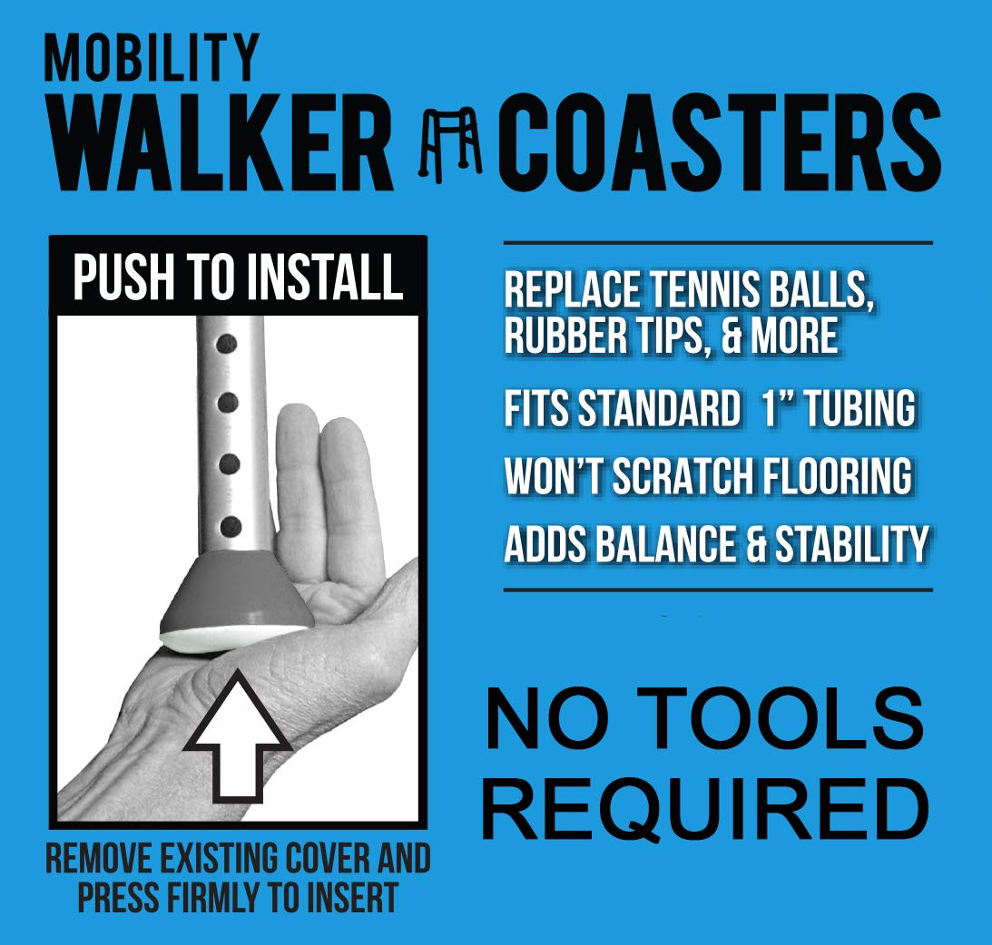 Easy To Use Products | Walker Coasters | Longer Lasting More Durable Tennis Ball Alternative | Glides Easily Over Hard Surfaces | 6 Count | Storm Gray