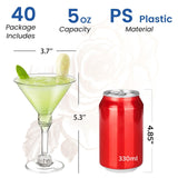 CALBODE 40 Pack Plastic Martini Glasses 5 Oz Disposable Cocktail Cups