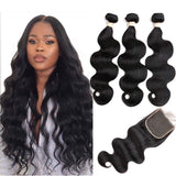 Beauhair Brazilian Body Wave Virgin Human Hair Bundles with Lace Closure(14 16 18 with14 Closure) Human Hair Unprocessed Body Wave Hair Bundles with Closure 4X4 Lace Free Part Natural Black Hair