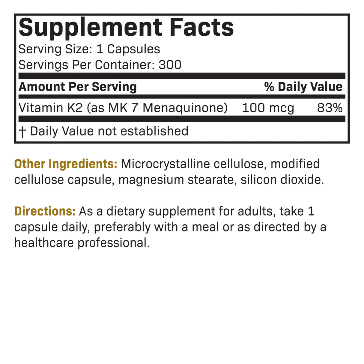 Futurebiotics Vitamin K2 as MK-7 100 mcg, Supports Strong Bones- Non-GMO, 300 Vegetarian Capsules