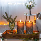 VEEKI Flameless Candles Lights, Set of 2 6"x3" Pine Bark Flickering LED Candles with Remote & Timer, Dimmable Pillar Candles Battery Operated, Real Wax Electric Candle for Christmas Winter Home Decor