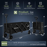 HIKEMOON 34'' Extra Long Folding Portable Wagon Cart, 120L 360LBS Black