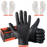 ANBOSON BBQ Gloves for Cooking Baking Grilling, 100 Count Disposable Nitrile Gloves and 4 Count Cotton Glove Liners Washable (10mil Nitrile, X-Large)