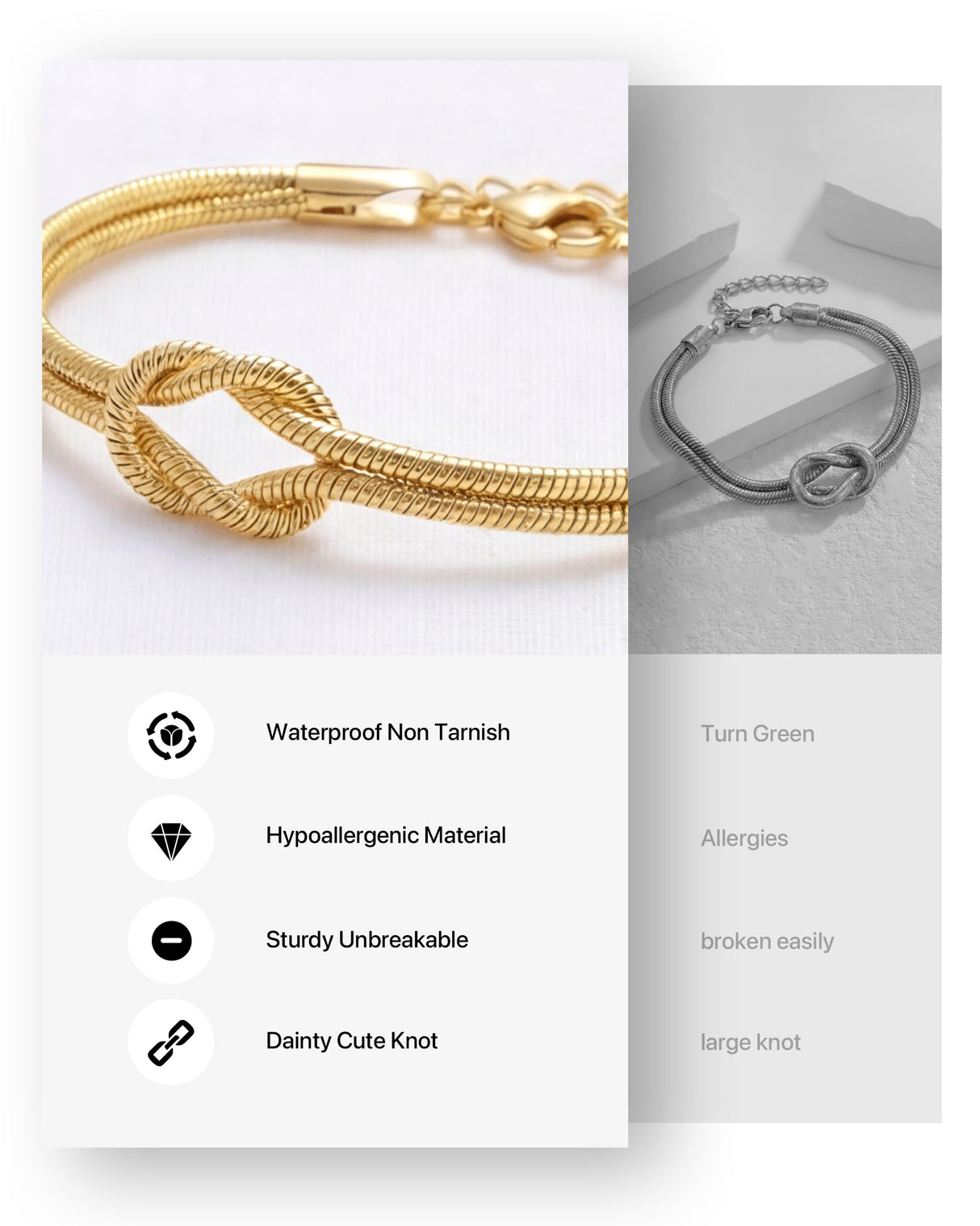 UVGVA Gold Silver Love Knot Bracelet, 18K Gold Plated Bracelets for Women