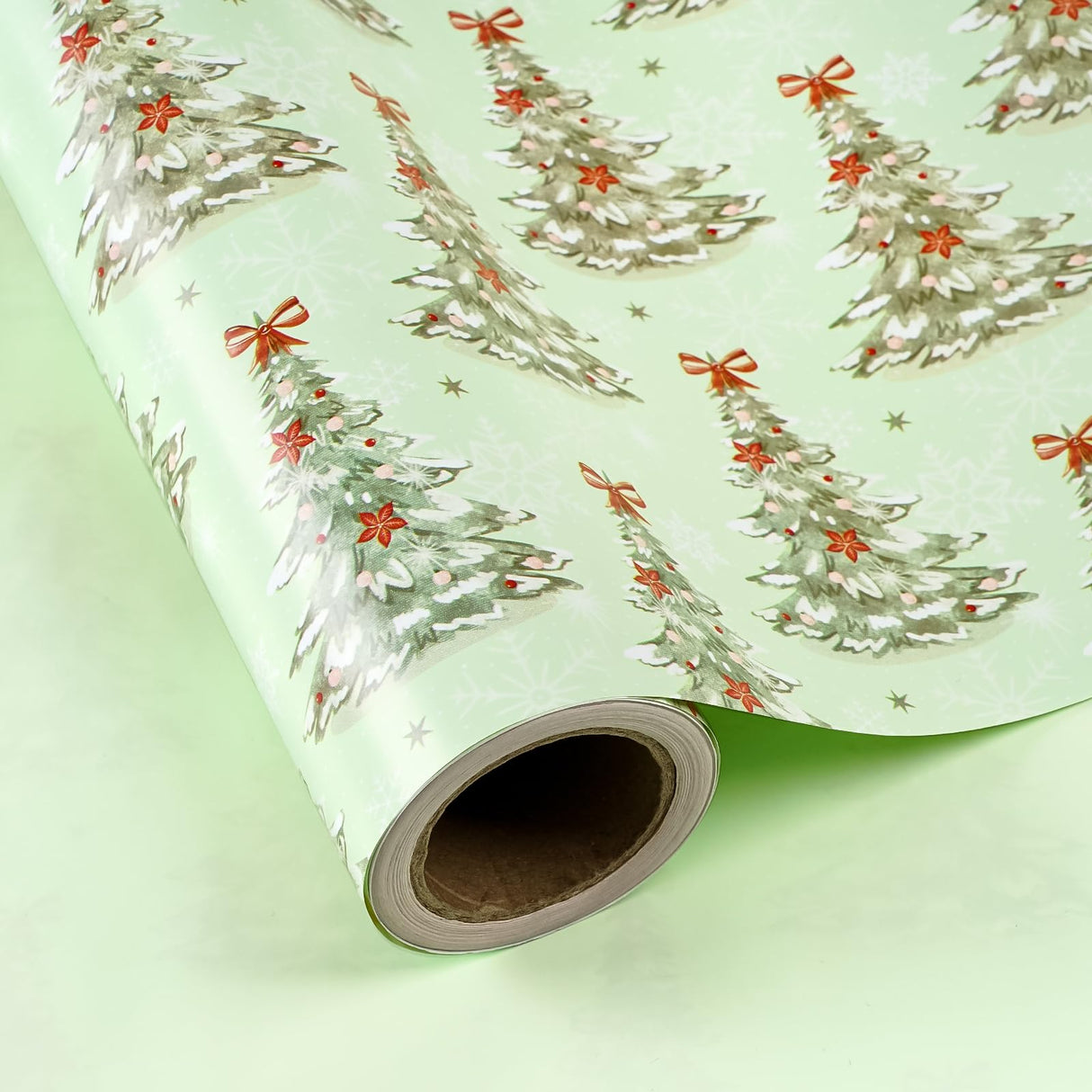 WRAPAHOLIC 30 Inch Jumbo Reversible Christmas Wrapping Paper - 30 Inch x 33 Feet - Light Green Christmas Tree Wrapping Paper for Xmas Holiday, Party Celebration