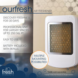 Fresh Products ourfresh 2 Air Freshener Replace Metered Aerosol with Dry Fragrance 30 Day Use Medium Sized Spaces Light Activated Battery Operated Refill Reminder White Dispenser 1 pk