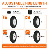 LotFancy 4.80/4.00-8 Tire and Wheel, 2 Pack 16 Inch Pneumatic Wheelbarrow Replacement Wheels, 5/8" Bearings, Adjustable 3" to 7" Centered Hub, for Wheelbarrows, Garden Carts, Yard Wagons