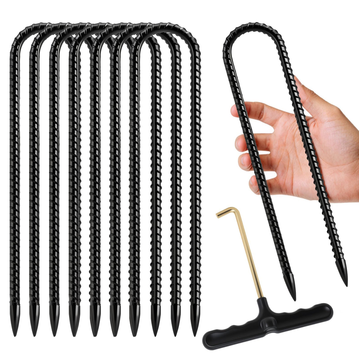 8 Pack 11.8 Inch Rebar Ground Stakes U Hook Galvanized Steel