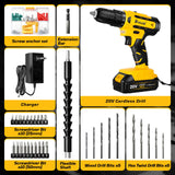 20V Cordless Drill Set,Electric Power Drill Cordless,Power Drill Drivers,Electric Screwdriver - 2.0Ah Batteries, 30Nm，21+1 Torque,2 Speed, Built-in LED,Kit for Home, Yellow