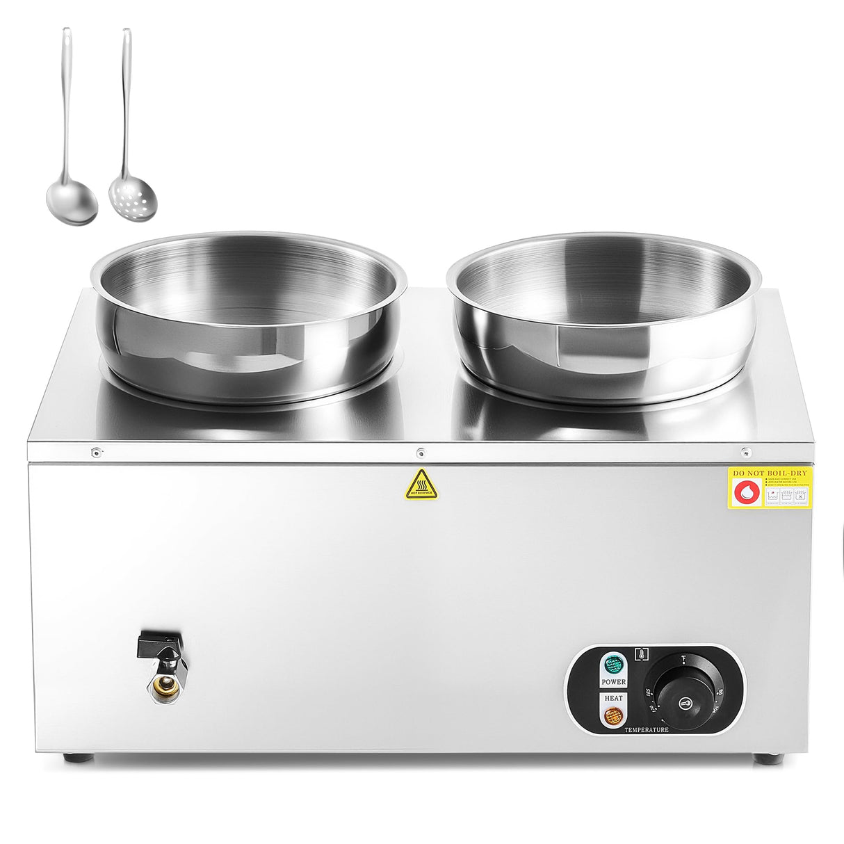 WILPREP Commercial Food Warmer with Two 7.4 QT Inserts, 1500W Countertop Electric Steam Table, 86-185°F Adjustable Temp Control & Over-Temp Protection, Stainless Steel