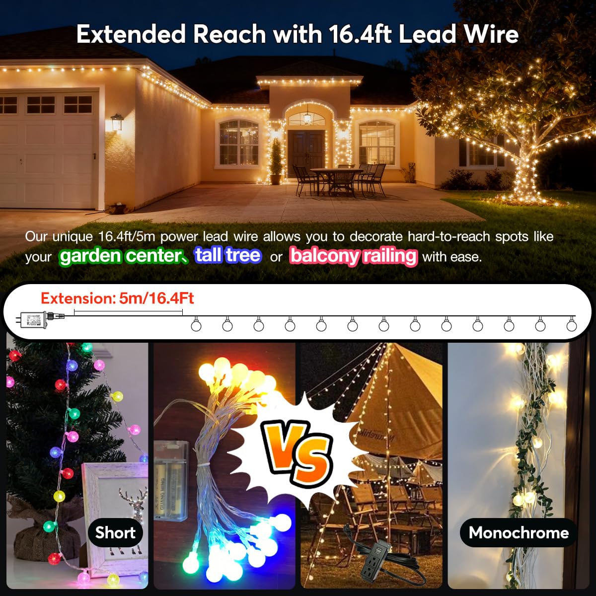 RaThun Globe String Lights Plug in 116 Ft. 200 LED 8 Modes with Remote,Waterproof Fairy String Lights for Indoor Outdoor Bedroom Party Wedding Garden Christmas Tree Decor,Warm White
