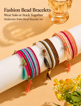 MILACOLATO 6Sets Boho Bead Stackable Bracelets for Women Men Adjustable