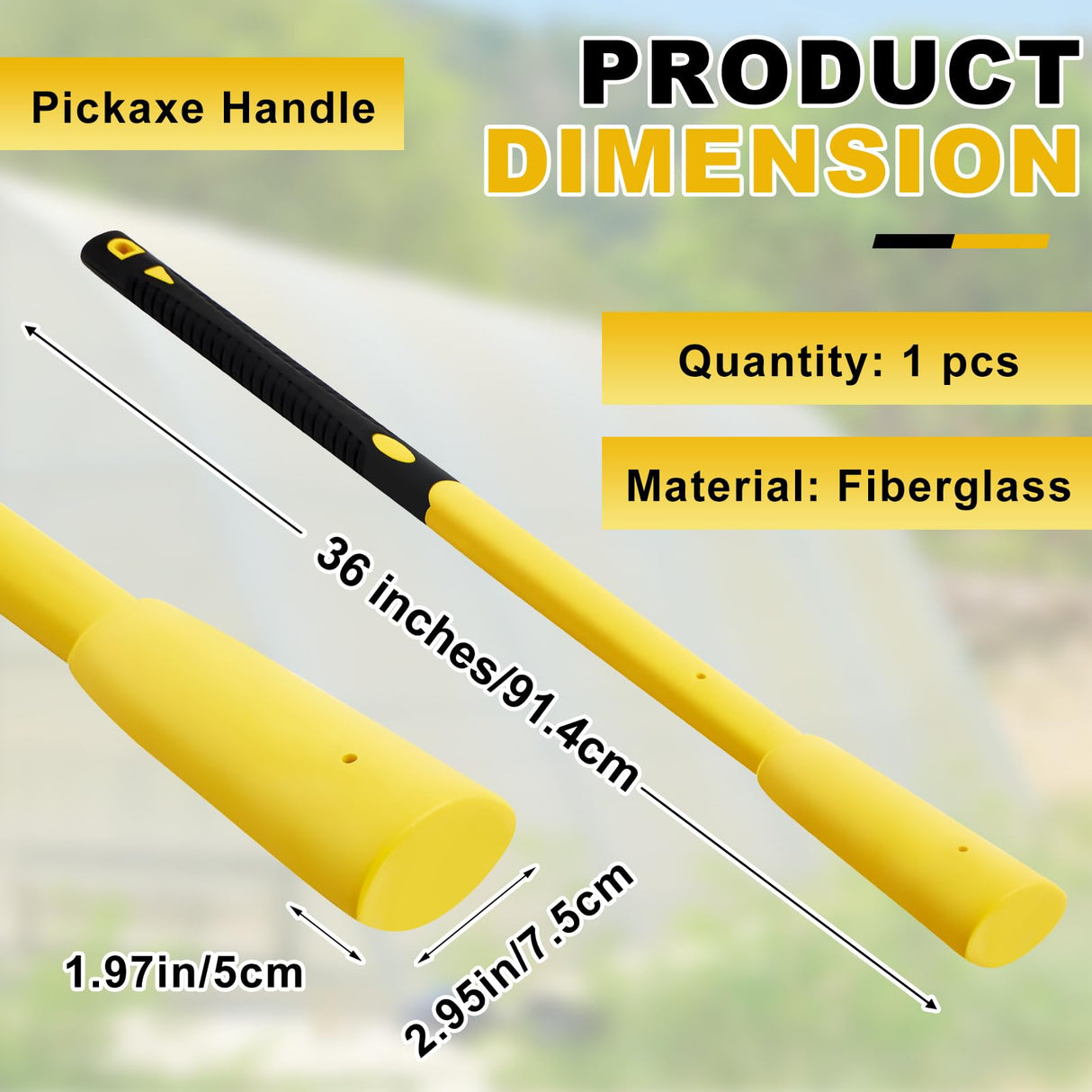Bucherry 1 Pcs 36" Pickaxe Handle Replacement with Soft Grip, Heavy Duty Fiberglass Mattock Pick Axe Handle, for Gardening, Landscaping, Yard and Outdoors Work