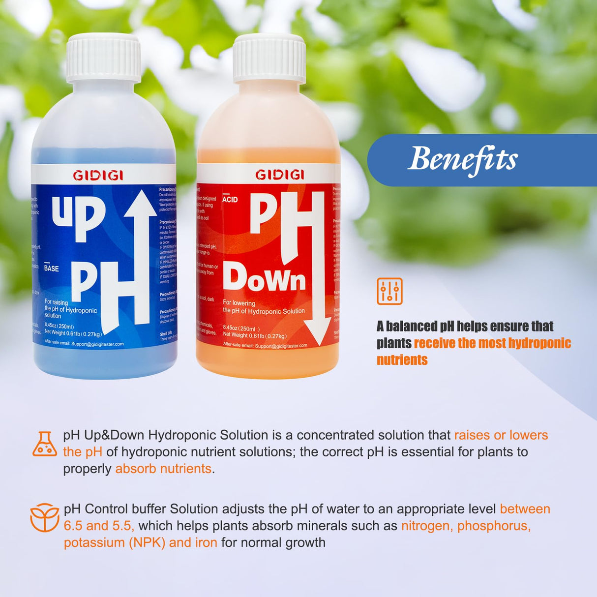 GIDIGI Hydroponics pH Up Down Solution pH Control Kit pH Adjuster