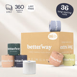 Betterway Bamboo Toilet Paper 3 Ply - Sustainable Toilet Tissue - 36 Long-Lasting Organic Rolls & 360 Sheets Per Roll - Septic Safe - Plastic & PFAS Free - FSC Certified