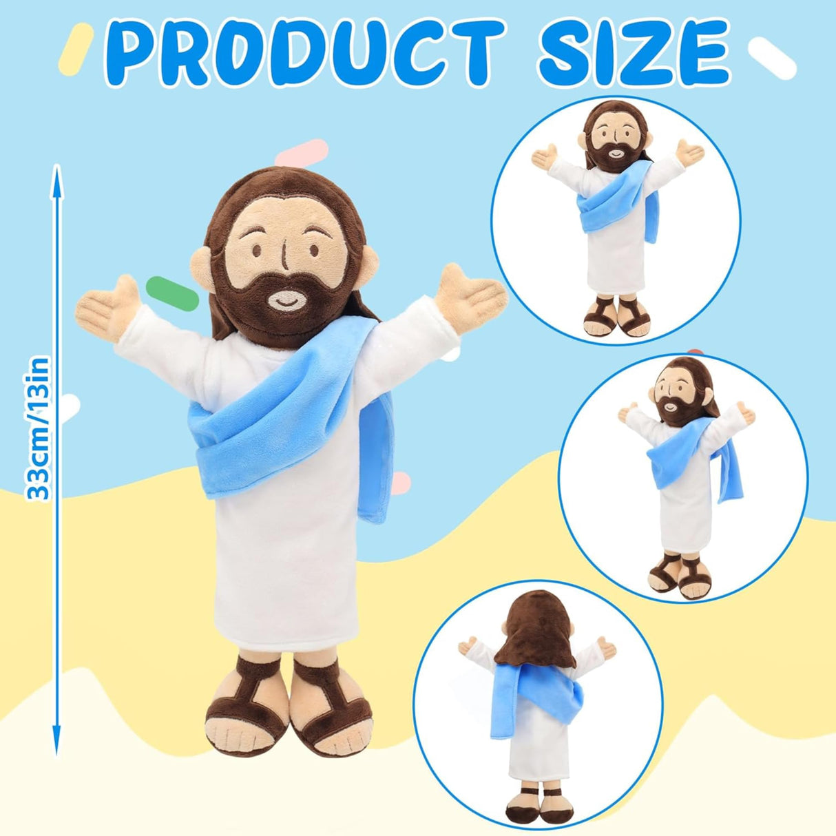 Yelakey 13" Jesus Plush, Jesus Stuffed Doll Plushie for Easter Christmas Church (Brown)