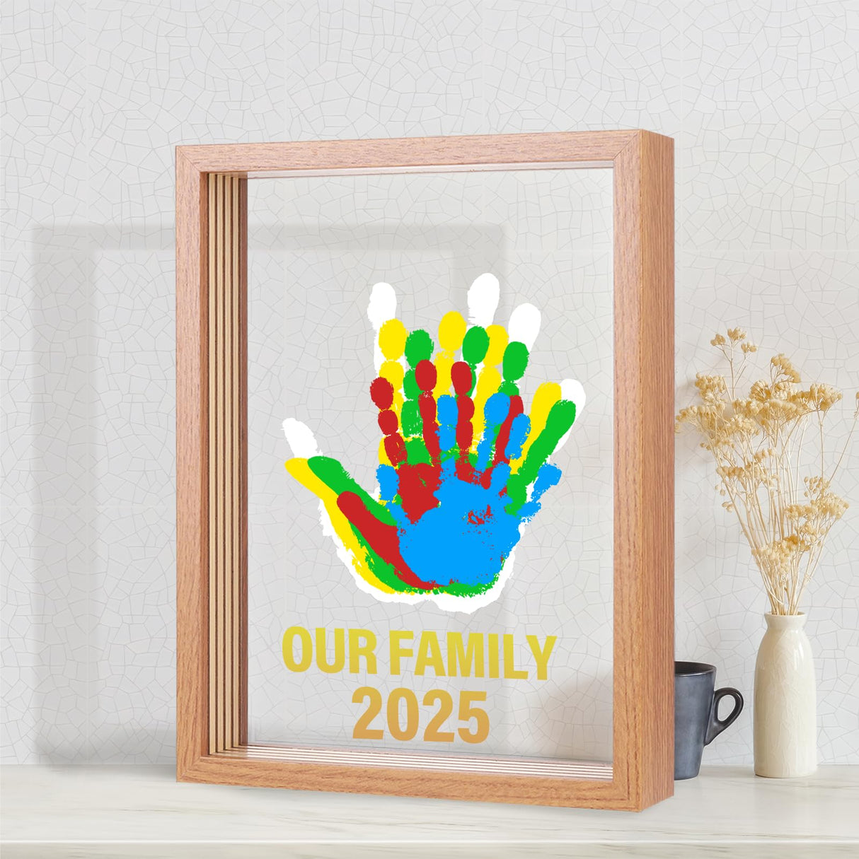Bixinyo Family Handprint Kit - Baby Hand and Footprint Kit, Adoption Gifts, Family Gifts for New Parents, Christmas, New Mom, DIY Craft Keepsake Wooden Frame, 5 Non-Toxic Paints (Brown)