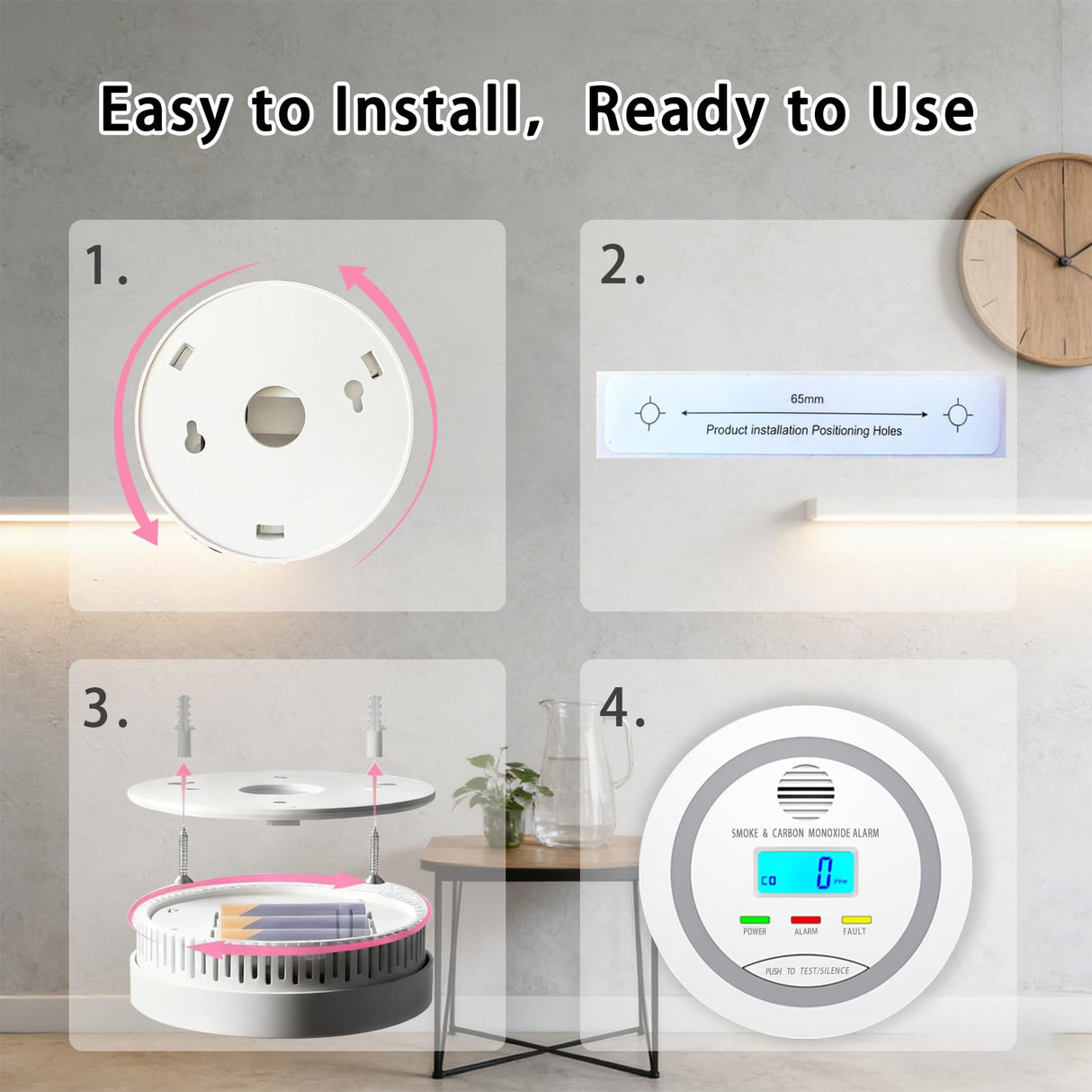 2 in 1 Smoke and Carbon Monoxide Detector Alarm with Digital Display, LCD Screen, Audible and Visual Alert, Test/Silence Button, 3 Packs
