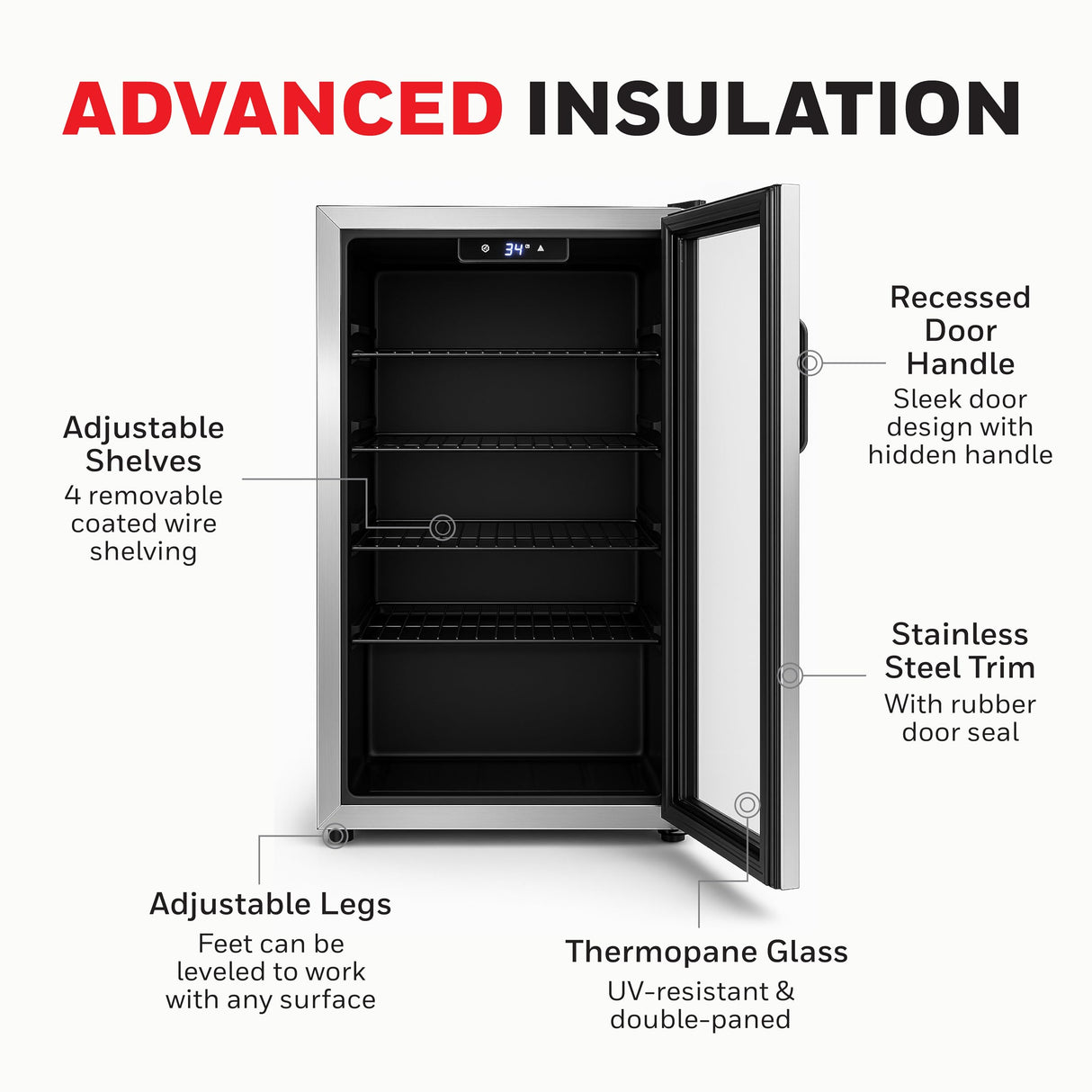 Honeywell Beverage Refrigerator and Cooler, 116 Can Mini Fridge with Glass Door for Soda Beer or Wine for Office or Bar with Adjustable Removable Shelving, Commercial Grade