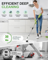 Electric Spin Scrubber, Cordless Power Cleaning Brush with 9 Replaceable Brush Heads, Bathroom Scrubber with Extension Arm, 2-Speed Motorized Tile Floor Scrubber for Tub, Sink, Wheel, White-ra1