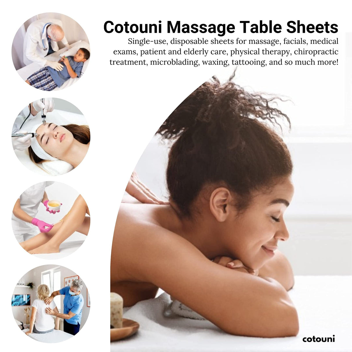 Cotouni 70.5" x 30" Sheets - 6 Rolls - 50 Perforated Sheets/roll - face Hole - Non-Woven Paper Exam Table Cover - 30GSM - Disposable Massage Table Sheets - Facial/lash Bed/spa - Latex-Free Recyclable