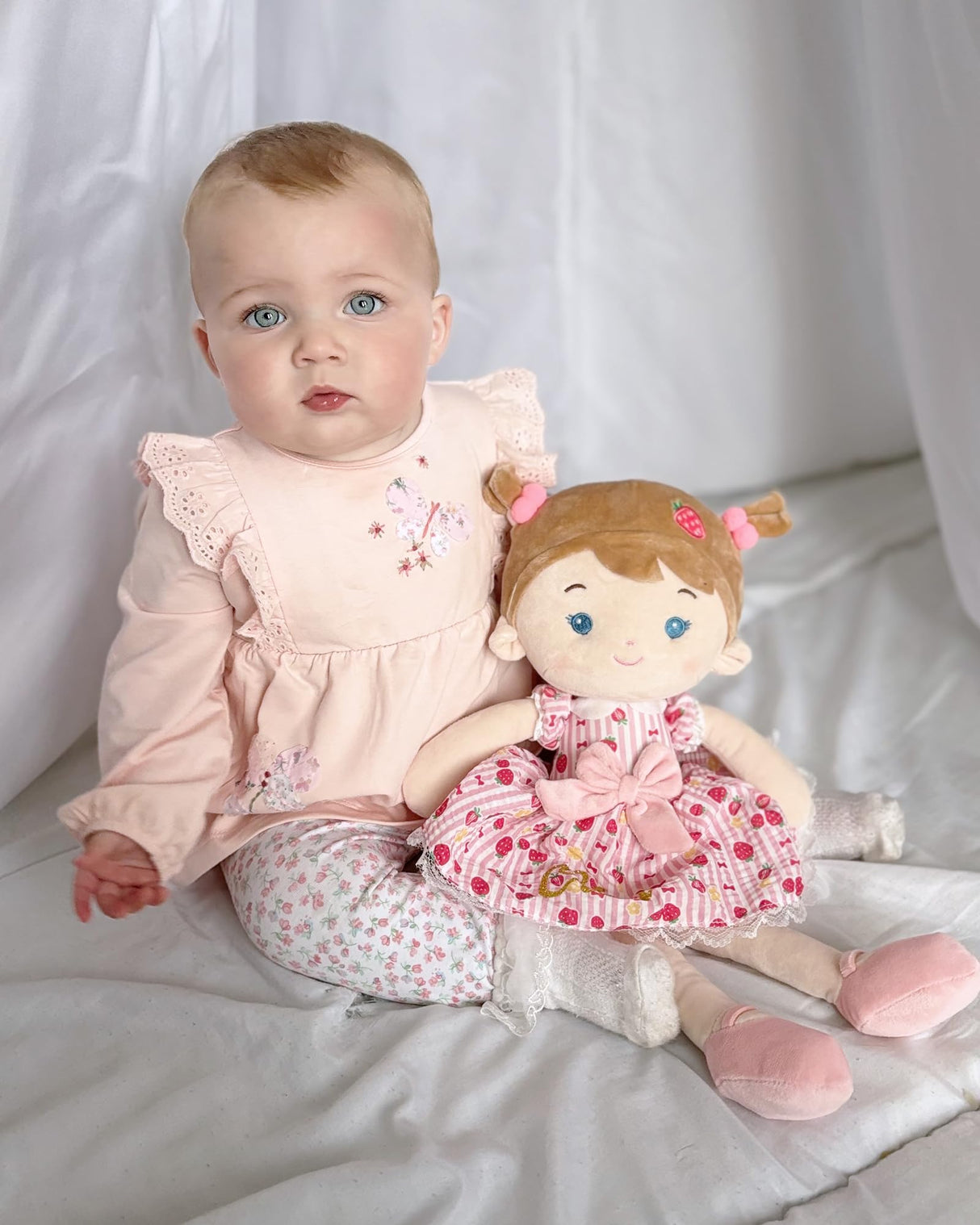 LeyaDoll Soft Baby Doll Toys (16''), My First Baby Rag Doll for 1 Year-Old Girl Birthday Gift, Christmas Plush Toys Gift for Toddler Kids Infants-Strawberry-Girl