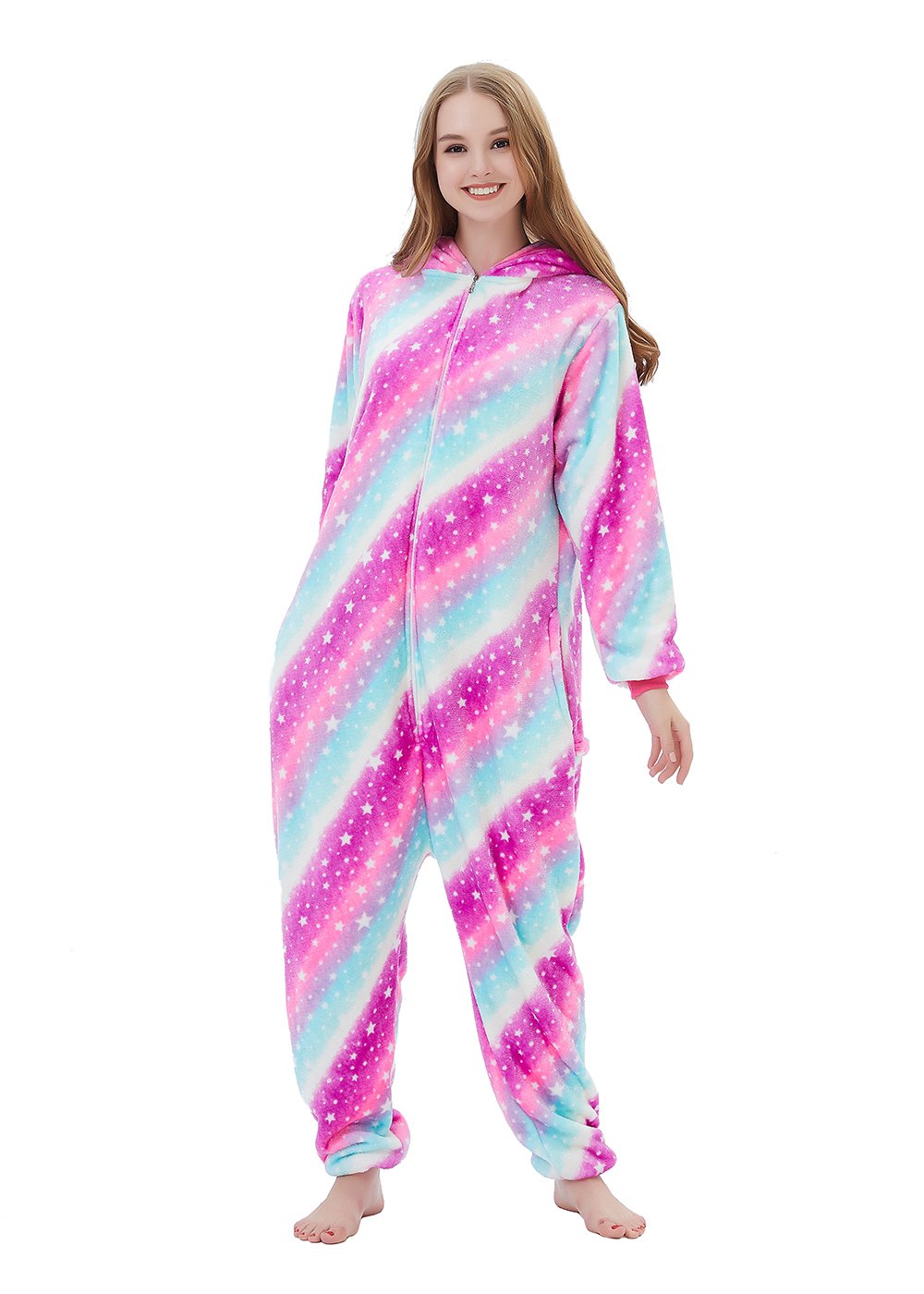 ABENCA Fleece Unicorn Onesie Adult Pajamas for Women Cartoon Animal Christmas Halloween Cosplay Onepiece Costume,Sky Unicorn, S