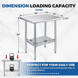 Profeeshaw Stainless Steel Prep Table 30x24 Inch NSF Commercial Work Table with Undershelf Heavy Duty Table for Kitchen Restaurant Home Hotel