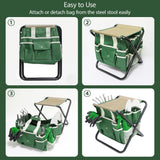 HoHaing Garden Tool Set, 10 Piece Kit with Heavy Duty Folding Stool, Detachable Storage Tote Bag, Stainless Steel Tools, Gifts for Women Men Green