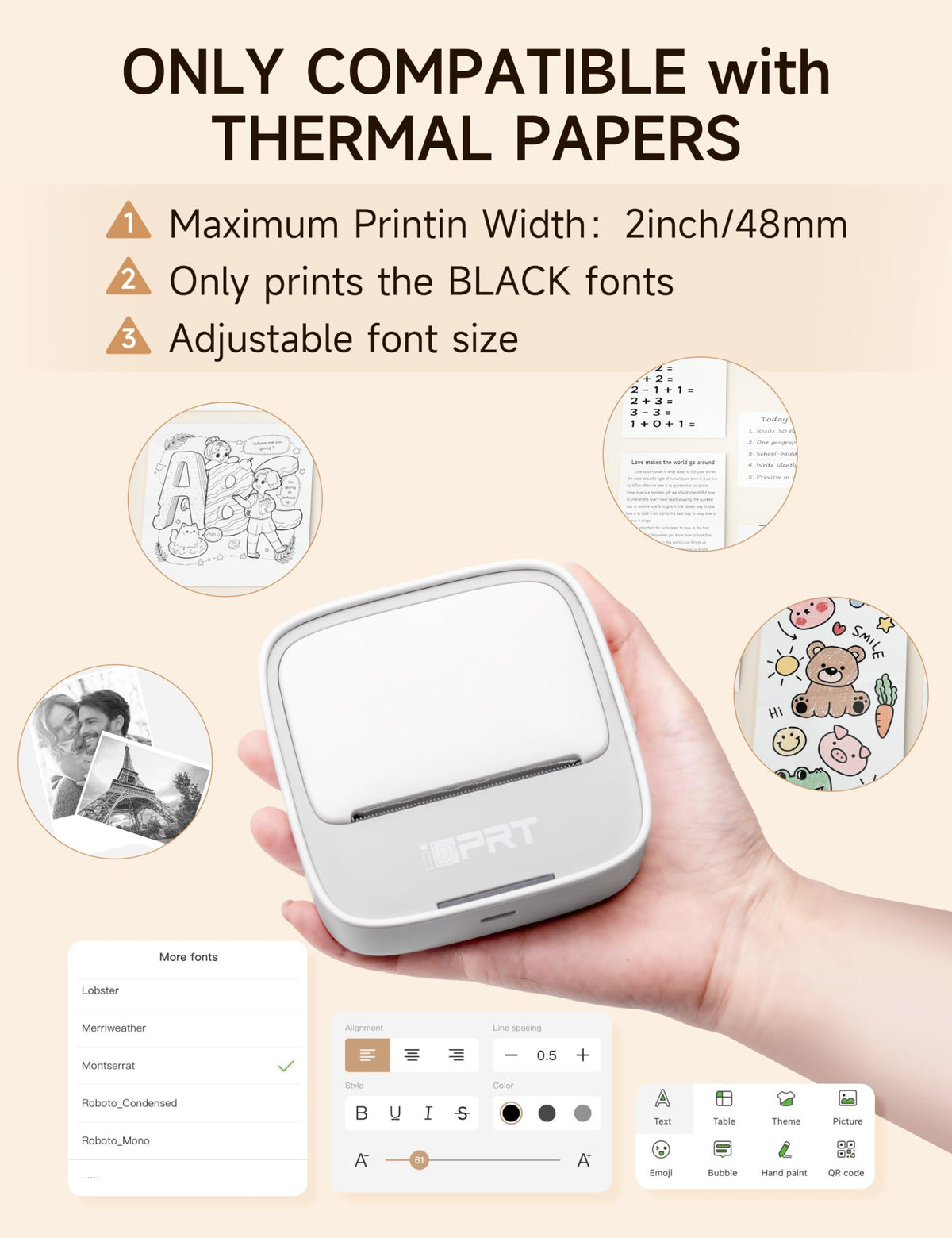 iDPRT Mini Sticker Printer Sticker, Thermal Maker Machine with 1 Roll Paper