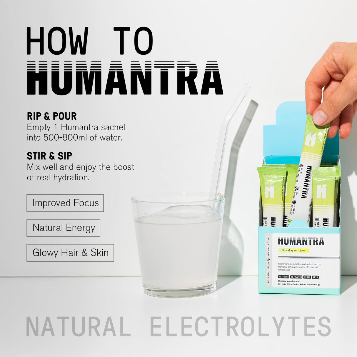 Humantra Himalayan Lime Hydration Packets | Zero Calorie, Zero Sugar Electrolyte Hydration Multiplier w/Essential Minerals, Boost Immune & Metabolic Functions | Electrolytes Powder Immune Support