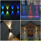 Herzila 4 Pack Solar Fence Lights, RGBW 8-Color Changing Waterproof Top and Bottom Lighting Wall for Landscape/Fence/Patio/Wall/Garden Christmas Solar Lights (2 Installation Modes)