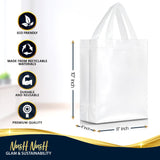 Nush Nush Set of 30 White Gift Bags Medium Size – Shiny Reusable White Gift Bags With Handles - Perfect Goody Bag for Wedding Favors, Holidays, Christmas, Birthday, Small Business, Events – 8Wx4Dx10H