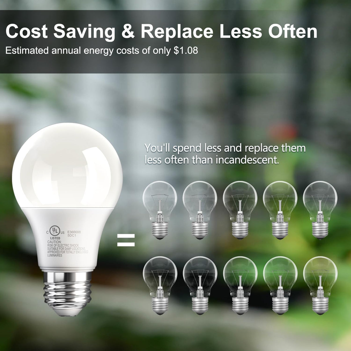 TJOY 6 Pack A19 LED Light Bulbs, 60 Watt Equivalent LED Bulb, Warm White 3000K, Efficient 9W, E26 Standard Base, Non Dimmable Energy Saving Lightbulb, 800LM, 80 CRI, 120V, UL Listed