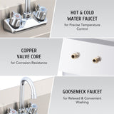 WILPREP Hand Sink Commercial Stainless Steel Sink for Washing, NSF Utility Sink with Gooseneck Faucet, Wall Mount Kitchen Sink for Restaurant Bar RV Bathroom Laundry Room (17 x 15 Inches)