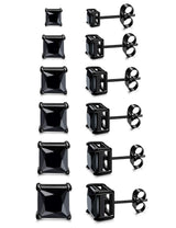 ORAZIO Black Square CZ Stud Earrings for Men Women Stainless Steel Princess Cut Cubic Zirconia Earring Studs 3MM-8MM