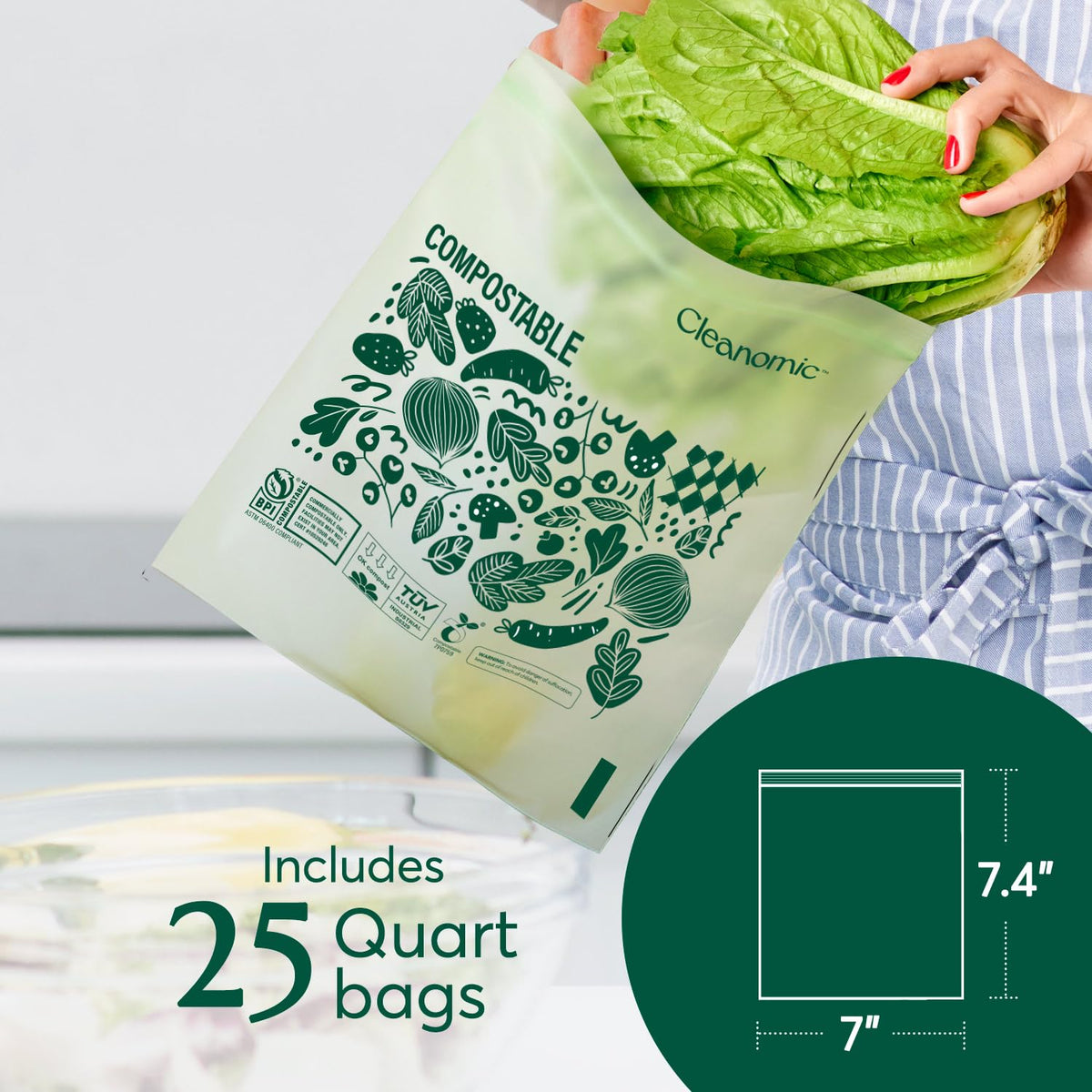 Cleanomic Founder Cleanomic Compostable Zip Sandwich Bags - Leak Resistant, Gallon, Quar ...