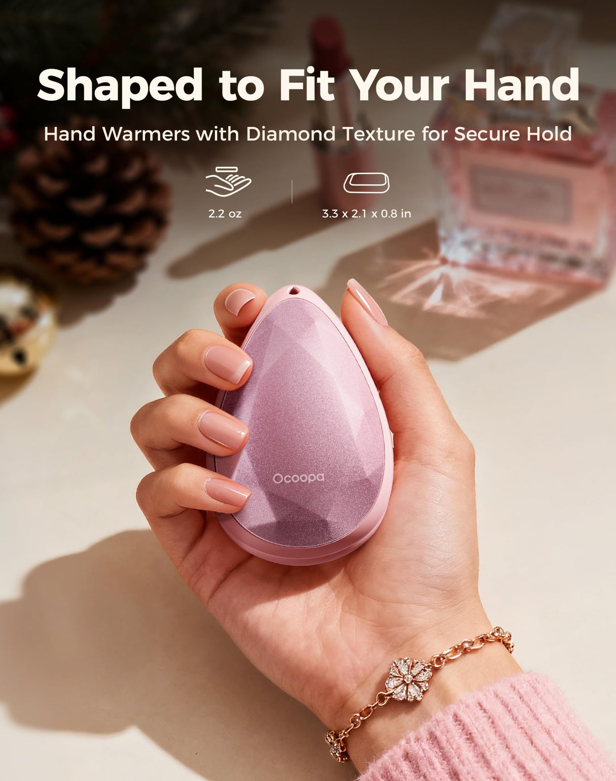 OCOOPA Women Rechargeable Hand Warmers 2 Pack, Portable, Stylish, Diamond-Shape Magnetic Electric Handwarmer, Reusable Pocket Heater, 2025 Tech Gifts for Christmas, Raynaud, Hiking, Camping, UT4 Rare