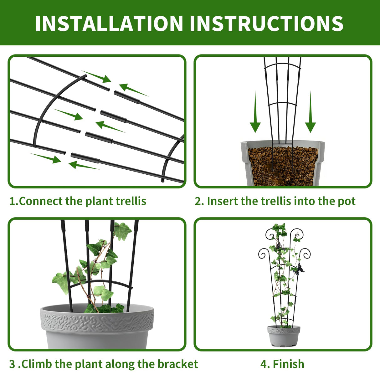 2 Pack 30 Inch Taller Plant Trellis for Potted Climbing Plants Indoor,Expandable Metal Garden Trellis for Climbing Plants,Flowers Vine Ivy, Sturdy Houseplant Support for Potted Plants with Ties