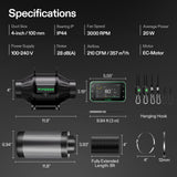 VIVOSUN T4 Smart Filtration Kit, Inline Fan, Controller, Carbon Filter,Duct